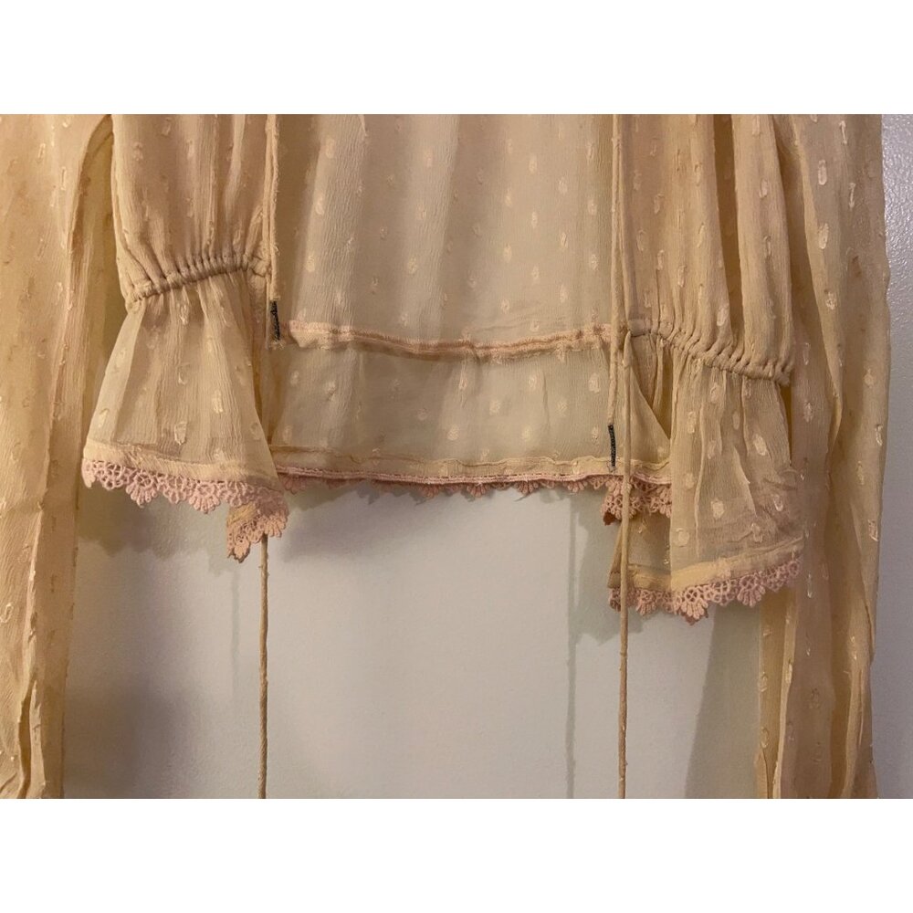Rahi Cali Sheer Peasant Top Womens 100% VISCOSE Size XS Boho Lace Trim Blouse Ro - Picture 3 of 13